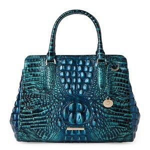 Brahmin Small Finley Satchel With Daisy Wristlet In Blue Patina(sold as a set)